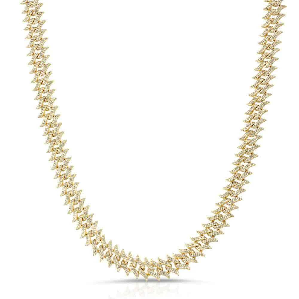 Iced Out Spike Cuban Link Chain - Two-Tone Rose Gold and White Gold