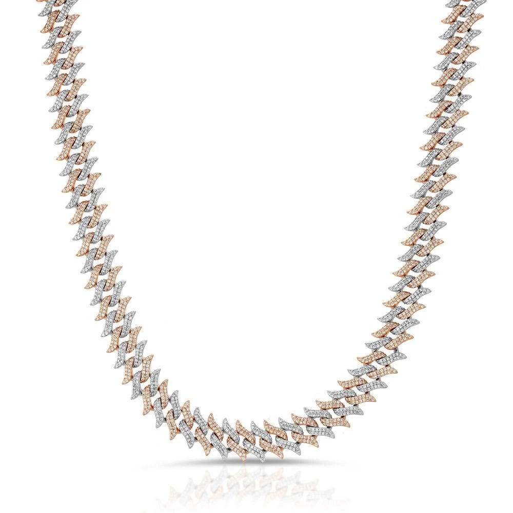 Iced Out Spike Cuban Link Chain - Yellow Gold