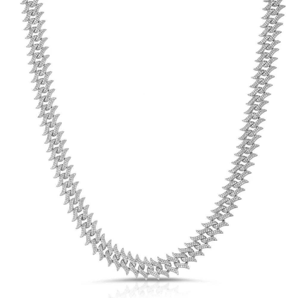 Iced Out Spike Cuban Link Chain - White Gold
