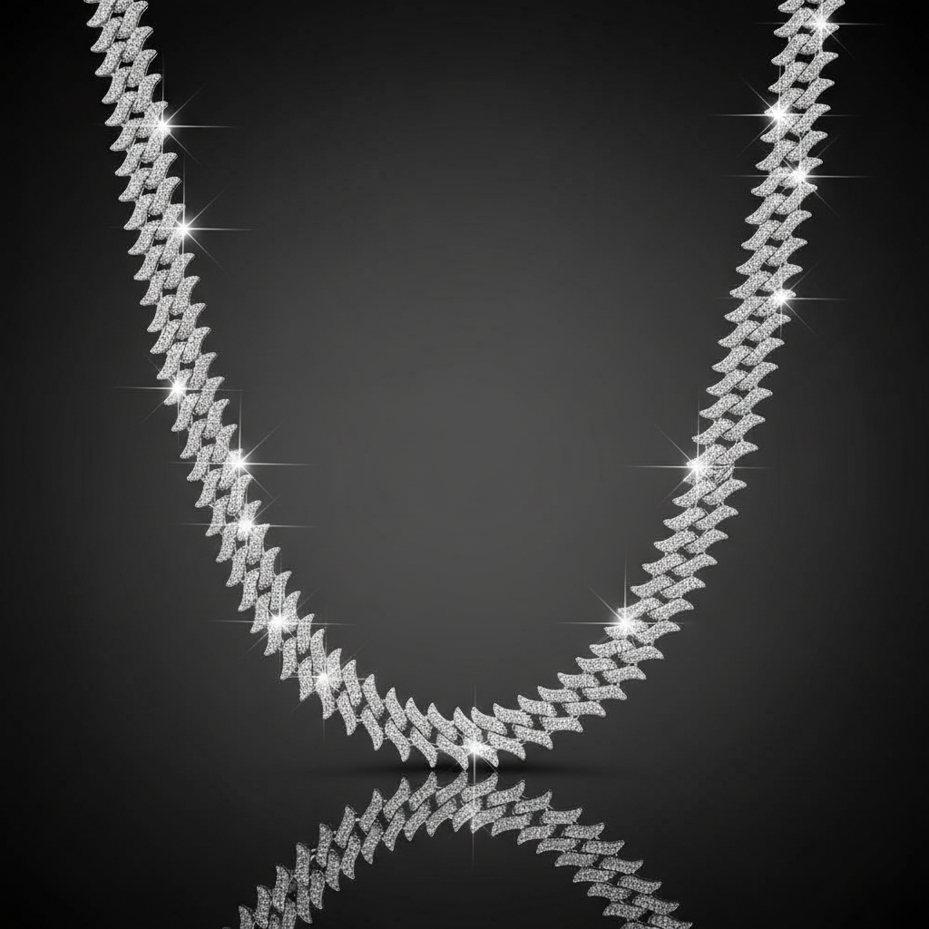 White Gold Spike Cuban Chain