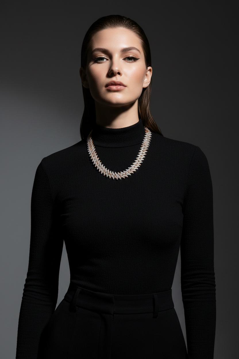 Woman wearing Rose Gold Two-Tone Spike Cuban Chain